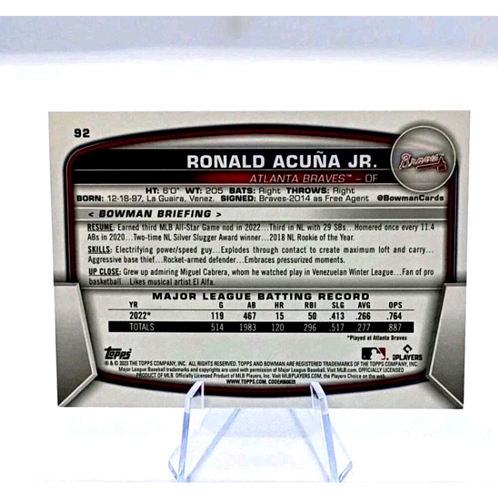 2023 Bowman - Ronald Acuña Jr. Atlanta Braves MLB #92 - Picture 4 of 4